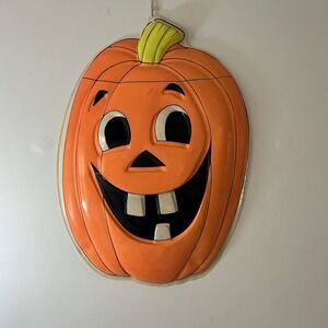 Vintage 1993 Halloween 3D Molded Vacuform Plastic Pumpkin Wall Hanging 28" X 20"